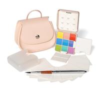 Funto Kit Acquerelli da Viaggio, 9 Colori con Borsa Rosa per Journaling | Trasforma appunti, emozioni e momenti quotidiani in pagine dipinte da conservare nel proprio diario creativo.