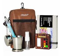 Funto Mini Kit di acquerelli, tutto-in-uno in legno di noce con 8 colori premium, kit da viaggio da tasca, con borsa a tracolla, quaderno per acquerelli, clip metallica, tazza per acqua dei colori