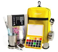 Funto Mini Watercolor Paint Set, Kit da viaggio premium tutto in uno con 24 colori, con borsa a tracolla, quaderno per acquerelli, pennello per acquerelli, bicchiere per pittura e presa magnetica