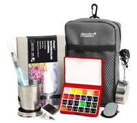 Funto Mini Watercolor Paint Set, Kit da viaggio premium tutto in uno con 24 colori, con borsa a tracolla, quaderno per acquerelli, pennello per acquerelli, bicchiere per pittura e presa magnetica