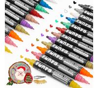 Funto Pennarelli Acrilici a Doppia Punta, 12 Colori 3 Punte Set con Punta Extra Fine, Tonda e a Scalpello, Pennarelli ad Asciugatura Rapida per Pittura su Roccia, Legno, Tela, Ceramica, Non Tossici