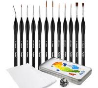 Funto Set di pennelli per miniature con tavolozza umida e mini tavolozza ad anello, 12 set di pennelli per dettagli per modelli in miniatura Warhammer 40k, kit di aeromobili, acquerello, acrilico