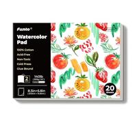 Funto Watercolor Paper Pads, 100% Cotton, 20 Sheets, A5 (8.3" x 5.8"), 140lb (300gsm), Glue Bound, Double-Sided, Acid-Free, Cold Pressed, Easy Tear Watercolor Paper for Travel Drawing and Mixed Media