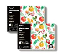 Funto Watercolor Paper Pads, 2 value packages, 100% Cotton Watercolor Paper, 20 Sheets Each, 8.3" x 5.8", 140lb (300gsm), Glue Bound, Easy Tear Watercolor Paper for Travel Drawing and Mixed Media