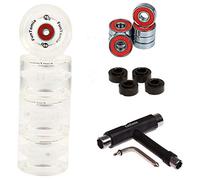 FunTomia 4 Pezzi Longboard/Skateboard/Miniboard Ruote (Big Wheels) 70x51mm 80A incl. ABEC-9 Cuscinetti a Sfera, Magnete Spacer + T-Tool (Bianco - con LED + T-Tool)