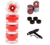 FunTomia 4 Pezzi Longboard/Skateboard/Miniboard Ruote con LED (Big Wheels) 65x45 mm 80A incl. Mach1 Cuscinetti a Sfera, Spacer (Rosso con LED + T-Tool)