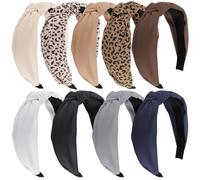 Funtopia Cerchietti per capelli da donna, 9 pezzi, alla moda, con nodo, stampa leopardata, graziosi cerchietti larghi per donne e ragazze, set di accessori per capelli (marrone, nero, bianco)