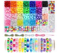 Funtopia Kit 1042 Perline Kandi Piatte con Lettere e Smiley per Braccialetti, Perline Colorate per Giochi, Braccialetti dell'Amicizia e Hobby Creativi, Regalo per Bambine 4-12 Anni