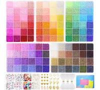Funtopia Perline per Braccialetti, 2mm 49000 Pezzi Perline di Semi 120 Colori Perle Colorate con 416 Pezzi Perlines di Lettere, Kit per fare Braccialetti per Adulti Bambina