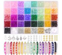 Funtopia Perline per Braccialetti, 6 mm 34 Colori 1400 Pezzi Perline Vetro colorate con Scatola, distanziatori e ciondoli, kit per fare braccialetti fai da te
