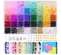 Funtopia Perline per Braccialetti, 8 mm 36 Colori 1060 Pezzi Perline Vetro colorate con Scatola, distanziatori e ciondoli, kit per fare braccialetti fai da te