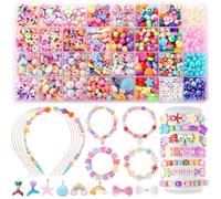 Funtopia Perline per Braccialetti, Kit Braccialetti Fai da te Bambina, 32 Tipi di Perline per Bigiotteria Fai da te per Bambini 4-12 Anni
