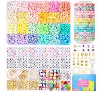 Funtopia Set di perline Heishi da 6 mm, per braccialetti con 624 pezzi, 24 perline a forma di lettera A, Z, 72 pezzi di perline di argilla polimerica, 320 pezzi di charm, kit per anelli collane (5800