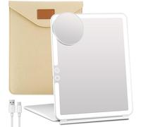 FUNTOUCH Grande specchio da viaggio ricaricabile con luce, specchio portatile per il trucco con ingrandimento 10x, 3 modalità di illuminazione, touch screen dimmerabile, specchio da viaggio pieghevole