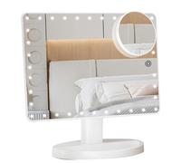 FUNTOUCH - Specchio da trucco illuminato grande, con 35 luci a LED, touch screen dimmerabile e specchio con ingrandimento 10x, doppia alimentazione, rotazione a 360° specchio cosmetico da tavolo