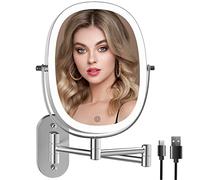 FUNTOUCH Specchio da trucco ricaricabile illuminato da parete, ingranditore a doppia faccia 1X/7X, opzione 3 luci dimmerabile, braccio pieghevole estensione, ovale