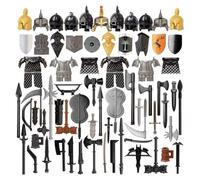 Funwetrike Kit di accessori per armi medievali, minifigure cavaliere, set di armi include caschi, armatura, scudo, mantelli, barda, compatibile con le principali marche (71 pezzi)