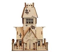 Funwetrike Kit di puzzle in legno 3D per Halloween, casa abbandonata di Halloween, kit di montaggio in legno creativo fai da te, modello decorativo natalizio per Halloween (versione kit/68 pezzi)
