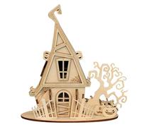 Funwetrike Kit di puzzle in legno 3D per Halloween, casa delle streghe di Halloween, kit di montaggio creativi in legno fatti a mano, modello decorativo natalizio per Halloween (versione kit/30 pezzi)