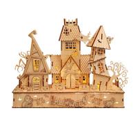 Funwetrike Kit di puzzle in legno 3D per Halloween, casa di Halloween, kit di montaggio creativo fai da te in legno fatto a mano, modello decorativo natalizio (versione kit/147 pezzi)