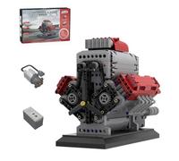Funwetrike V8 Engine Building Bricks That Works, Crossplane V8 Engine con compressore e coperchio rimovibile, modello MOC da collezione, ottimo regalo per adulti (versione aggiornata dinamica)