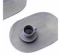 FunWheat Set di 4 tovagliette ovali intrecciate per tavoli da pranzo, lavabili, resistenti al calore, per uso interno ed esterno, 30 x 45 cm (ovale grigio chiaro, 4 pezzi)