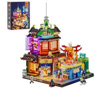 FUNWHOLE Cyberpunk Japanese-Izakaya Lighting-Building-Bricks Set - Cyberpunk Neon City Future Pub Giapponese Street View House Collection LED Light Model Set 1987 pezzi per adulti e amanti della