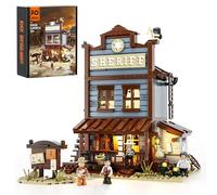 FUNWHOLE Old West Sheriff's Office Lighting Building Blocks Set - Old West Modular Building Kits 1240 pezzi Cowboy Clamping Building Blocks Wild West Toy for Adults and Teenagers