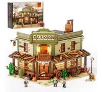 FUNWHOLE Saloon del West con luci LED - Set da costruzione da 2016 pezzi per adulti e ragazzi, taverna western con 3 minifigure e interni giocabili