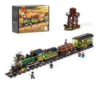 FUNWHOLE Set di 1524 pezzi 4-4 - 0 flok a vapore modello con illuminazione, binari, torre d'acqua e 6 minifigure - giocattolo da costruzione e da collezione per adulti, diorama occidentale & idea