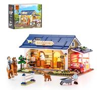 FUNWHOLE Set di mattoncini illuminati per cavalli - Farmhaus Collection LED luce stalla, 973 pezzi per adulti e ragazzi