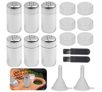 FunWorth 6 Mini Saliera da Tavola, Piccoli Contenitori per Spezie da 5 ml con Coperchio, Spazzola e Imbuto, Contenitori per Spezie in Acciaio Inossidabile per Viaggi, Campeggio e Grigliate