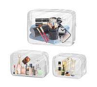 FunWorth Beauty case da viaggio trasparente, confezione da 3 borse per il trucco approvate TSA con cerniere, organizer per cosmetici in PVC impermeabile, per donne e uomini, borsa da toilette conforme