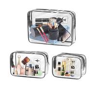 FunWorth Beauty case da viaggio trasparente, confezione da 3 borse per il trucco approvate TSA con cerniere, organizer per cosmetici in PVC impermeabile, per donne e uomini, borsa da toilette conforme