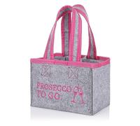 FunX Borsa per bottiglie Prosecco to go - Borsa in feltro per 6 bottiglie - Grigio con passanti e stampa - Versatile - 19 x 12 x 14 cm, grigio/rosa, Borsa per bevande