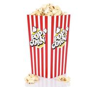 FunX Scatole per popcorn in carta kraft 12er Pack Grande - Scatole per feste per cinema, serate cinematografiche, feste di compleanno per bambini e pigiama party - 9 x 9 x 17 cm Rosso/Bianco a righe