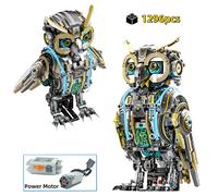FUNXINEE 1296 Pezzi Gufo Motorizzato Mattoni Edificio Avanzato Sfida Luce Occhi Incandescenti Movimento Cinetico MOC Display Regalo Da Collezione