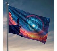 Funy - Bandiere con scritta in inglese "A person stands on a scoglier", guarda una galassia vorticosa nel cielo. Bandiera decorativa per porta della camera da letto, per ragazzi della stanza (60 x 90