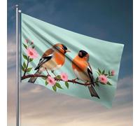 Funy Flags - Bandiere con due uccelli colorati appollaiati su un ramo in fiore. Bandiera per camera da letto, porte, bandiere alla moda per ragazzi della stanza (30 x 45 cm)