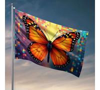 Funy Flags - Bandiere con vivace farfalla monarca con sfondo colorato a mosaico. Bandiera per camera da letto e porta, bandiere alla moda per ragazzi della stanza (152 x 244 cm)