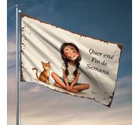 Funy Flags Happy Weekend With Friends: A Girl And Her Cat Flag Decorazioni per esterni per patio bandiere per camera dei ragazzi (152 x 244 cm)