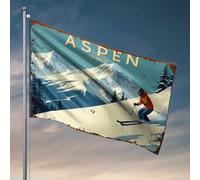 Funy Flags Snowy Aspen Adventure: sci lungo la montagna bandiera decorazioni per esterni per patio bandiere per camera dei ragazzi (120 x 180 cm)