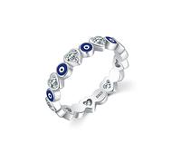 FUNYCHEN Anello da donna in argento Sterling con occhio di malocchio turco, anello delicato contro il malocchio, gioielli fortunati, anello a forma di cuore, anello di dichiarazione, delicato gioiello