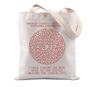 FUNYSO Borsa tote con scritta "Through Dangers Untold Gift Labyrinth Lover", idea regalo per gli amanti del cinema, Attraverso i pericoli Uk, 0