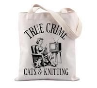 FUNYSO Borsa Tote da Donna Tela Cats & Knitting Regno Unito, True Crime Addict Gift, Medium, Unisex Adulti