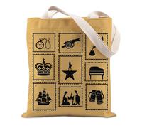 FUNYSO Borsa tote per amanti della musica, regalo teatro, attore musicale, attrice, dramma, nerd, esecutore, incoraggiamento, Francobolli Musicali Regno Unito, 0