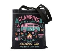 FUNYSO Glamping It's Like Camping With Electricity Wine And Much Less Dirt Gift Glamping Relax Time Tote Bag, Meno sporco Regno Unito, 0