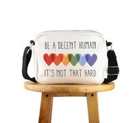 FUNYSO Regalo per i diritti umani LGBT LGBTQ Heart Gift Be a Decent Human It's Not That Hard Borsa a tracolla, Umano decente Regno Unito, 0