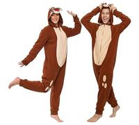 Funziez, pigiama natalizio unisex con renna - tuta in peluche - Marrone - Large