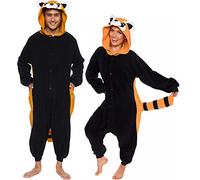 Funziez! Silver Lilly Pigiama unisex per adulti, in peluche, per cosplay, panda rosso, costume da animale (nero/arancione, S)